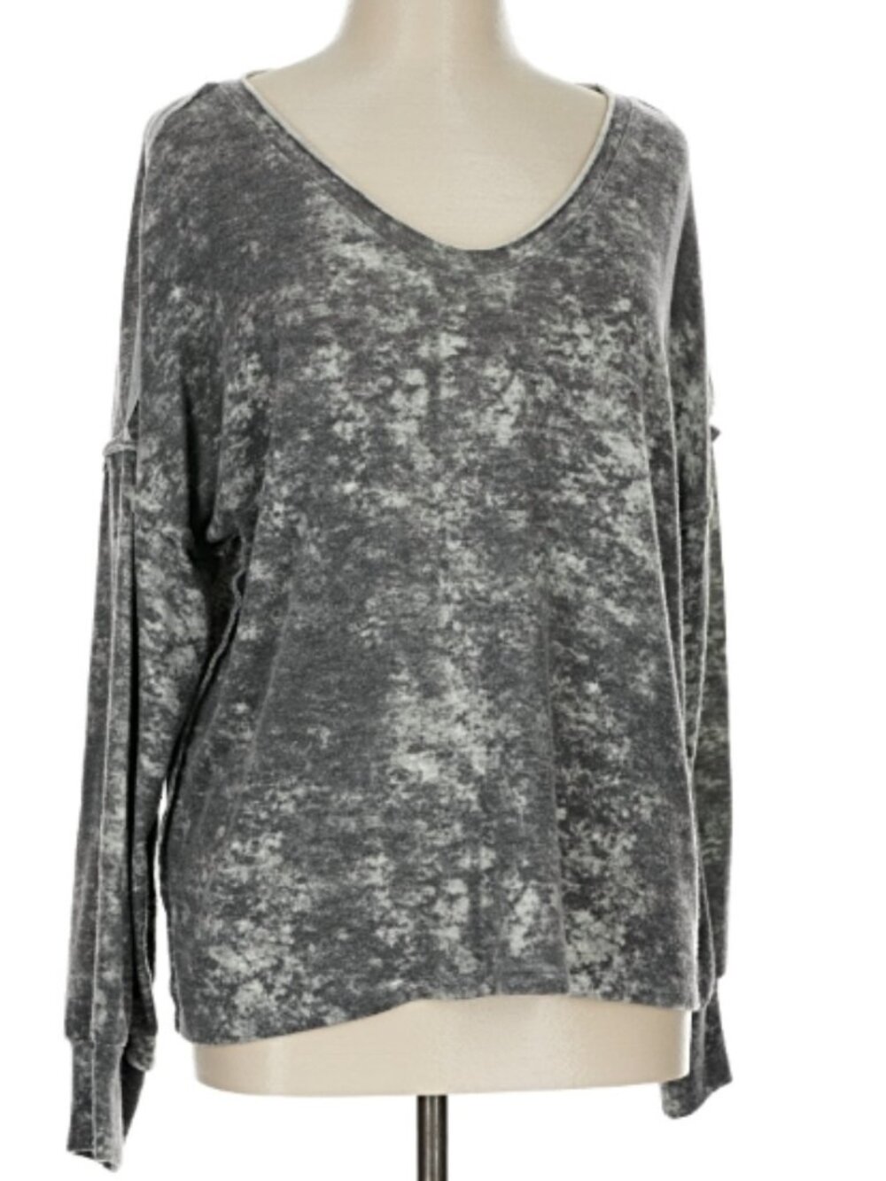 Final Touch Gray Marled Long Sleeve V-Neck T-shirt Size Large